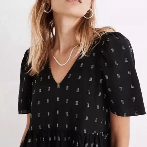 Madewell midi dress women’s size XXS black embroidered pockets peasant cottage - Picture 2 of 7
